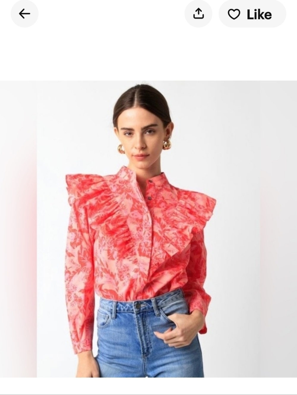 Olivaceous Pink And Coral Floral Cotton Ruffle Blouse Size Medium